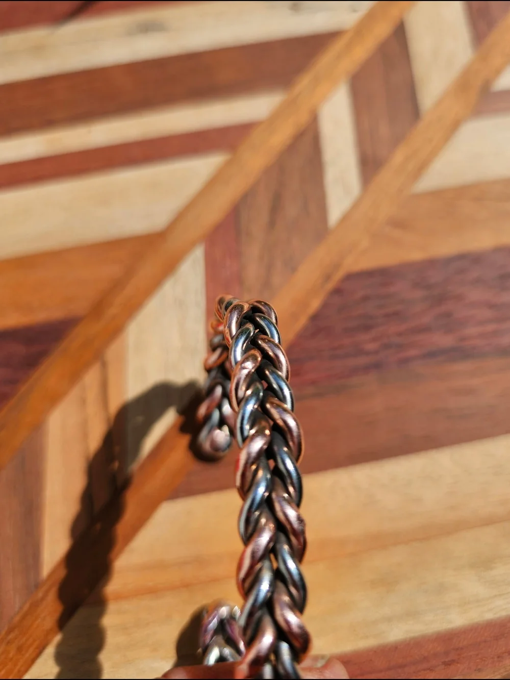 Braided Two-Tone Metal Cuff Bracelet - Copper & Gunmetal